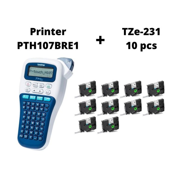 Brother PT-H107B etiķešu printeris + TZe-231/Dore 10pcs