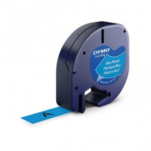 DYMO LetraTag Plastic Tape 12mm x 4m   black on blue (S0721600)