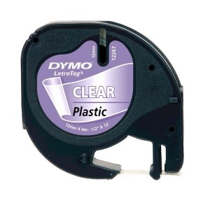 DYMO LetraTag Plastic Tape 12mm x 4m   black on transparent (S0721540)