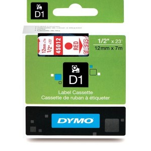DYMO D1 Tape 12mm x 7m   red on transparent (45012   S0720520)