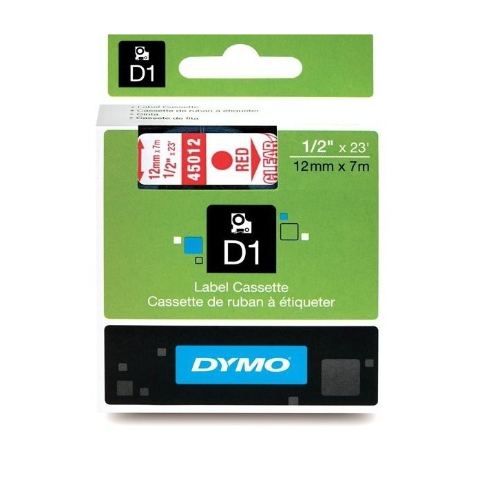 DYMO D1 Lente 12mm x 7m   sarkans uz caurspīdīgas (45012   S0720520)