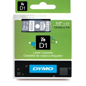 DYMO D1 Lint 12mm x 7m   valge läbipaistval (45020   S0720600)