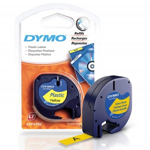 DYMO LetraTag Plastic Tape 12mm x 4m   black on yellow (S0721570   S0721620)