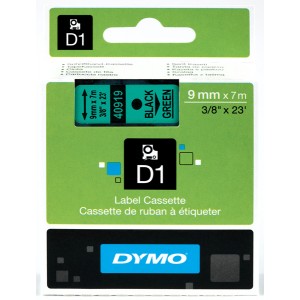 DYMO D1 Juostelė 9mm x 7m   juodas ant žalios (40919   S0720740)