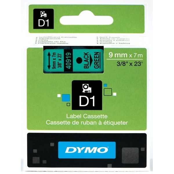 DYMO D1 Lente 9mm x 7m   melns uz zaļas (40919   S0720740)