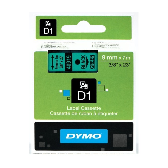 DYMO D1 Juostelė 9mm x 7m   juodas ant žalios (40919   S0720740)