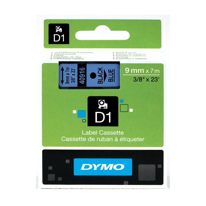 DYMO D1 Juostelė 9mm x 7m   juodas ant mėlynos (40916   S0720710)