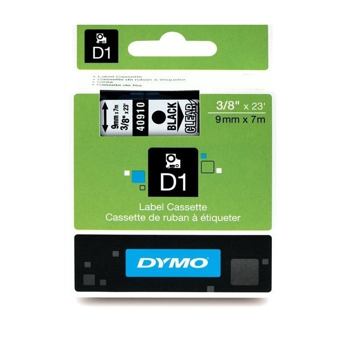 DYMO D1 juosta 9 mm x 7 m juoda ant skaidraus pagrindo (40910 S0720670)