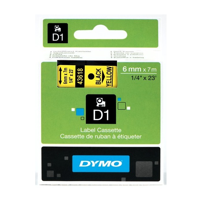 DYMO D1 Tape 6mm x 7m Black on Yellow (43618 S0720790)