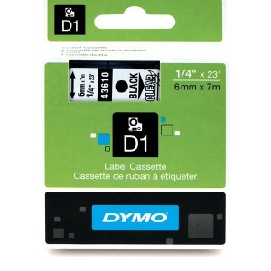 DYMO D1 Tape 6mm x 7m Black on Clear (43610 S0720770)