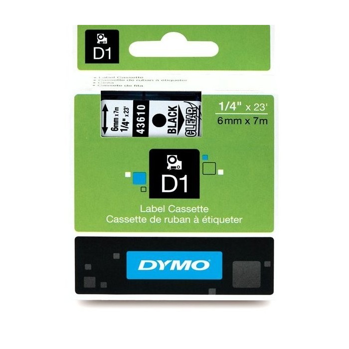 DYMO D1 juosta 6 mm x 7 m juoda ant skaidraus pagrindo (43610 S0720770)