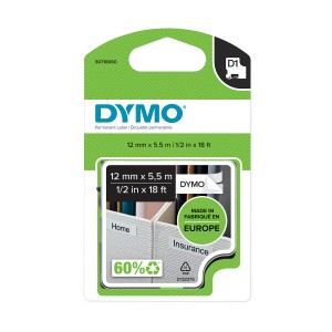 DYMO D1 Durable Polyester Tape 12mm x 5.5m   black on white (S0718060   16959)