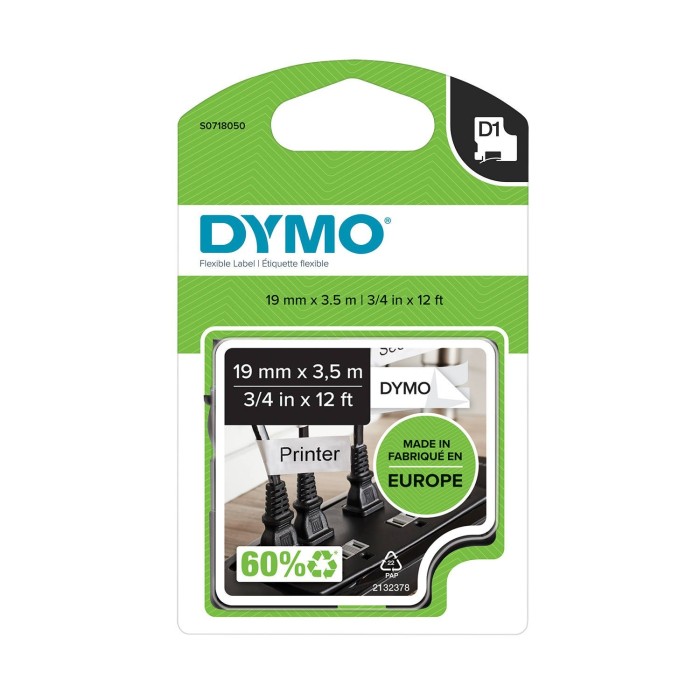 DYMO D1 Durable Nailono Juostelė 19mm x 3.5m   juodas ant baltos (S0718050   16958)