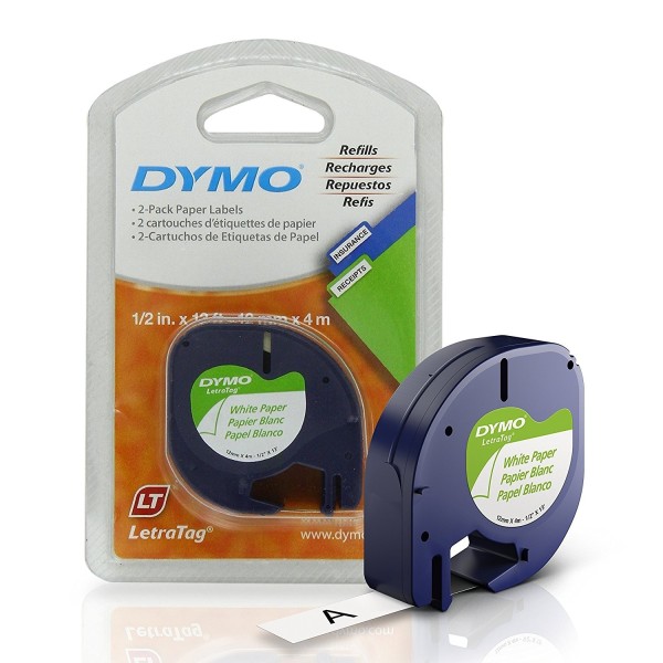 DYMO LetraTag Paper Tape 12mm x 4m   black on white (S0721500   S0721510) - 10 pcs.