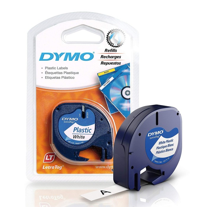 DYMO LetraTag plastmasas lente 12mm x 4m   melns uz balta (S0721560   S0721660) – 10 gab.