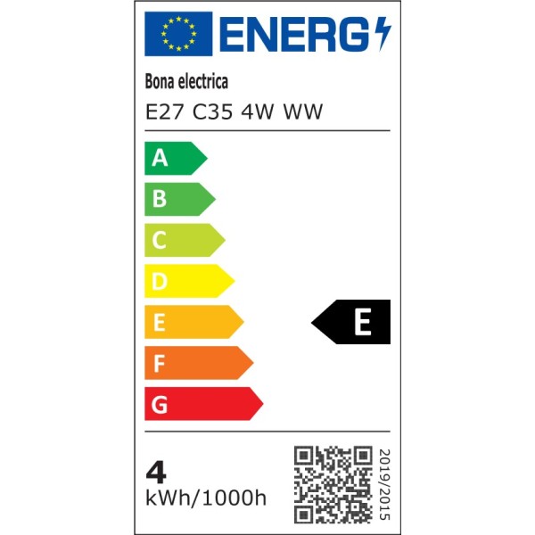 LED kvēldiega spuldze E27-C35 4W 3000K