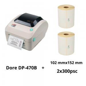 Dore DP-470B DP470B принтер для этикеток + Zebra 800264-605 102х152 мм рулон этикеток Dore аналог 2 шт