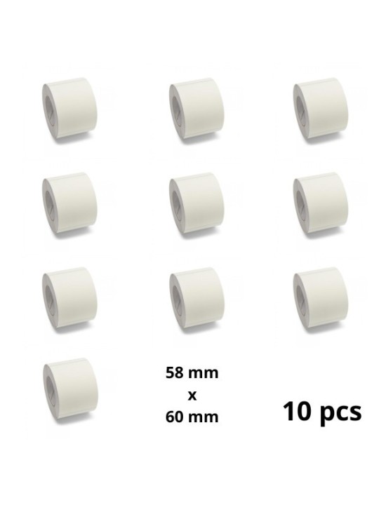 Zebra 58mm x 60mm lämpöpaperitarrat 25 mm ytimellä, valmistaja Dore, 10 kpl Removable