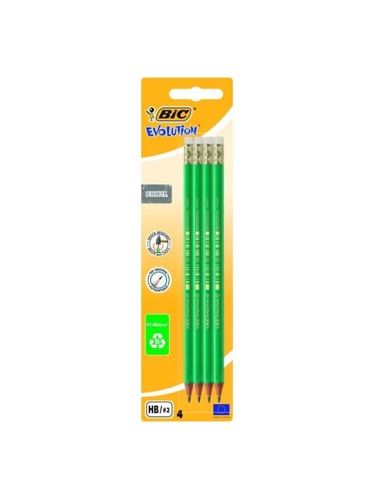 Bic Pieštukai su trintuku Evolution Original HB, 4 vnt. rinkinys 049012