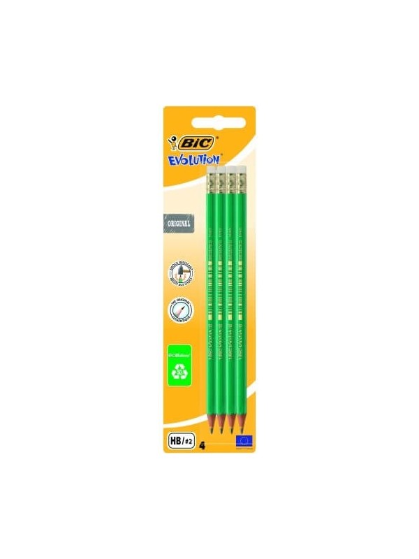 Bic Pieštukai su trintuku Evolution Original HB, 4 vnt. rinkinys 049012