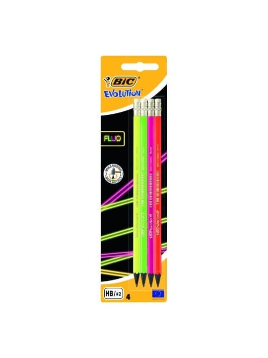 Bic Pieštukai su trintuku Evolution Fluo HB, 4 vnt. rinkinys, įvairių korpuso spalvų 449046