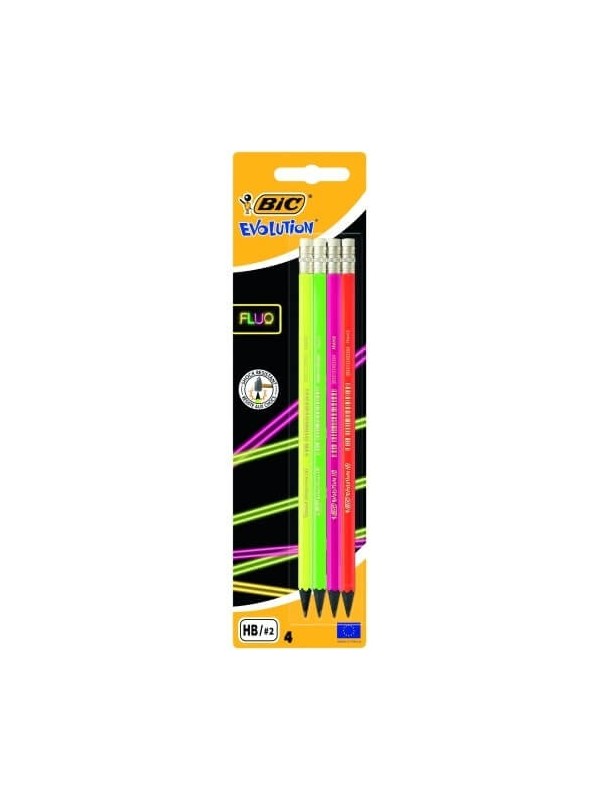 Bic Pieštukai su trintuku Evolution Fluo HB, 4 vnt. rinkinys, įvairių korpuso spalvų 449046