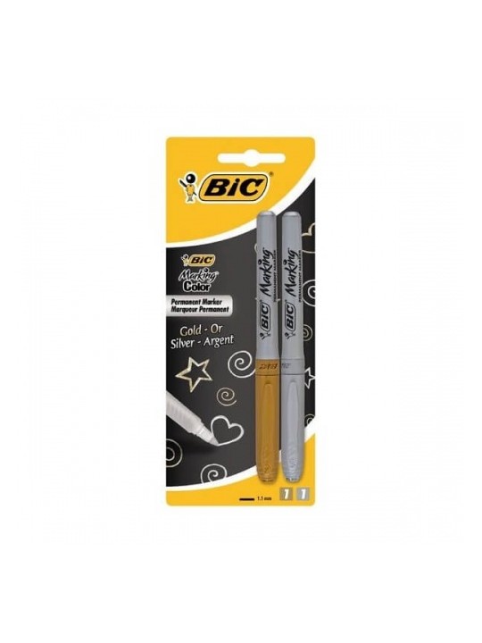 BIC Permanentiniai žymekliai, 2 vnt. rinkinys, auksinis + sidabrinis 302259