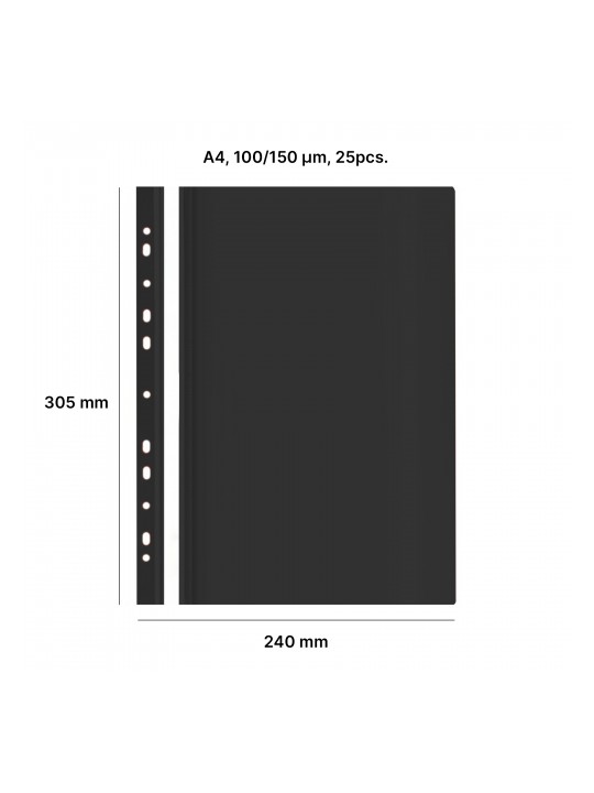AD Class Segtuvėlis skaidriu viršeliu su perforacija 100/150 Juodas , pakuotėje 25 vnt.