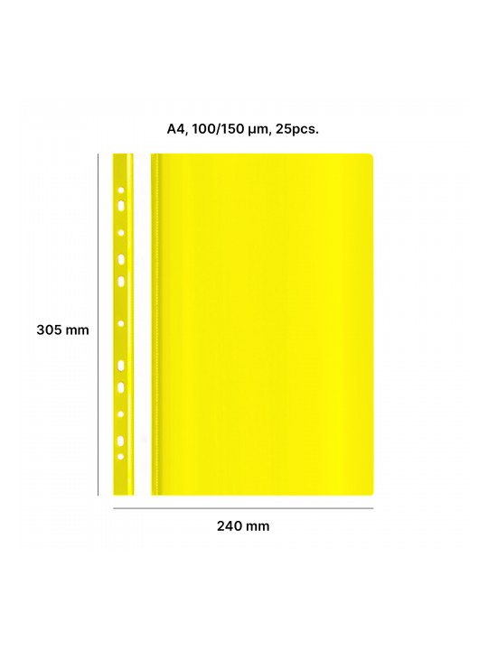 AD Class Segtuvėlis skaidriu viršeliu su perforacija 100/150 Geltonas, pakuotėje 25 vnt.