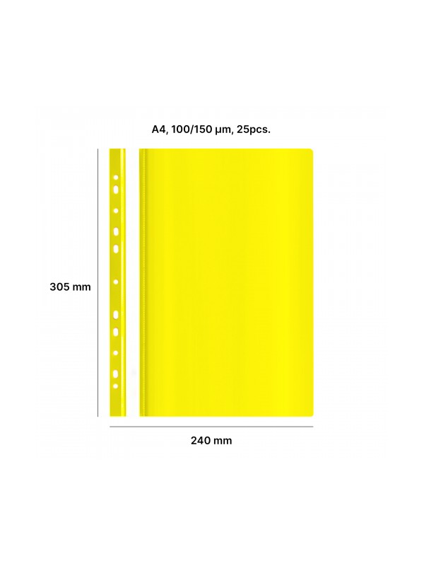 AD Class Segtuvėlis skaidriu viršeliu su perforacija 100/150 Geltonas, pakuotėje 25 vnt.
