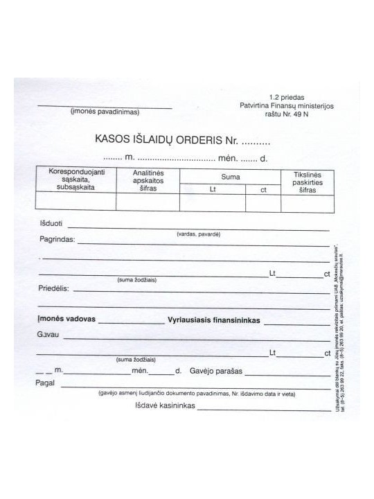 Kasos išlaidų orderiai, A6 (100)  0720-034