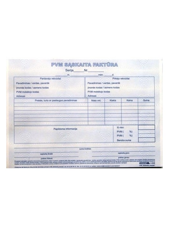 PVM sąskaita faktūra 1+1 SC, A5, 2 × 50 l.