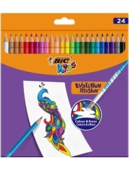 BIC Spalvoti pieštukai su trintuku Kids Evolution Illusion 24 spalvų rinkinys