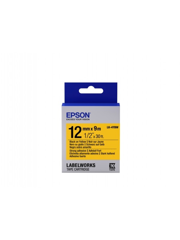 Epson LK-4YBW (C53S654014) Ženklinimo juostos kasetė, Strong Adhesive, Black on Yellow (12mm, 9m)