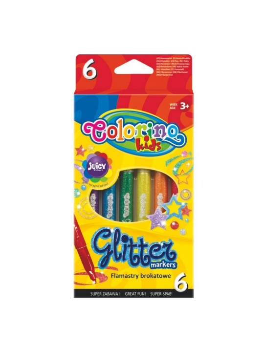 Flomasteriai su blizgučiais Colorino Kids Glitter, 6 spalvų