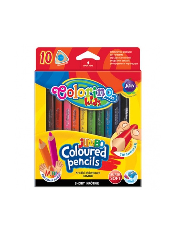 Spalvoti pieštukai Colorino Kids JUMBO, trikampiai 10 spalvų