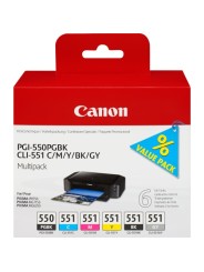 Canon PGI-550/CLI-551 (6496B005) 6 kasečių komplektas rašaliniams spausdintuvams, PGBK/C/M/Y/BK/GY