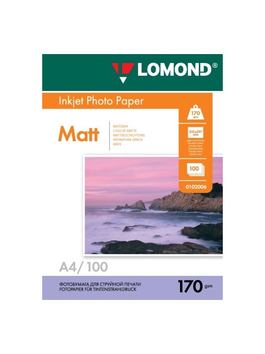 Fotopopierius Lomond Photo Inkjet Paper Matinis 170 g/m2 A4, 100 lapų, dvipusis