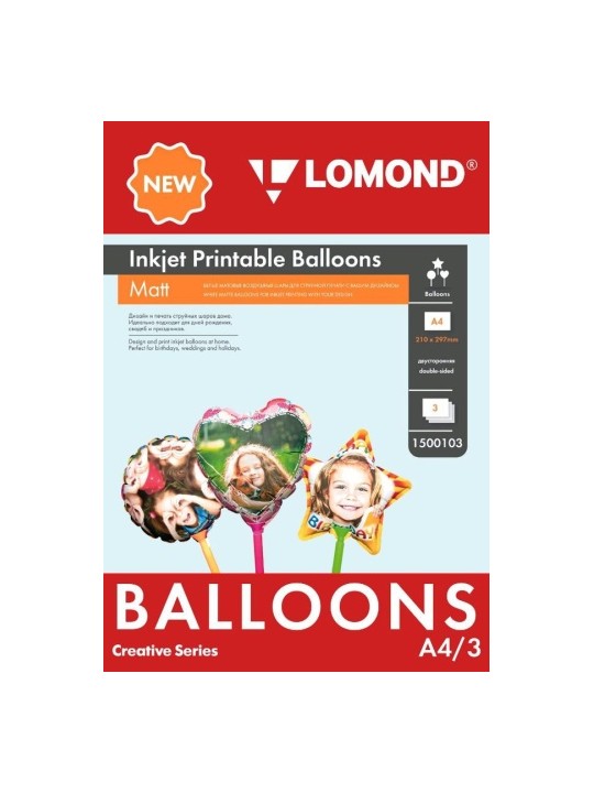 Oro balionai Lomond Inkjet Printable Baloons rašaliniams sp. A4, 3 lapų (Ball/Heart/Star) dvipusis