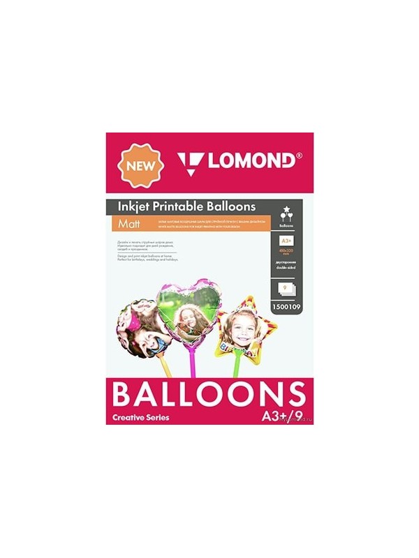 Oro balionai Lomond Inkjet Printable Baloons rašaliniams sp. A3+, 9 lapų (Ball/Heart/Star) dvipusis