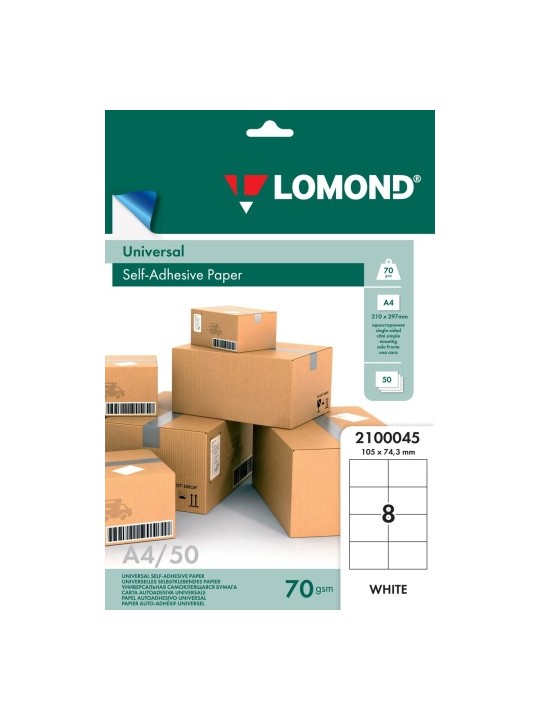 Lipnus popierius lipdukams Lomond Self-Adhesive Universal Labels, 8/105x74,3, A4, 50 lapų, Balta