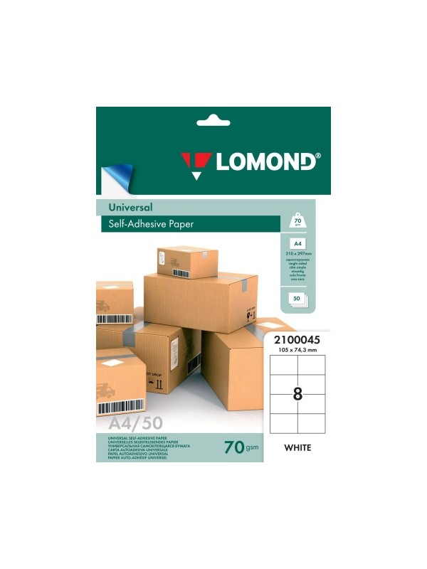 Lipnus popierius lipdukams Lomond Self-Adhesive Universal Labels, 8/105x74,3, A4, 50 lapų, Balta