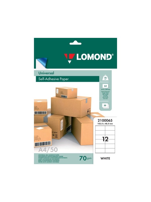 Lipnus popierius lipdukams Lomond Self-Adhesive Universal Labels, 12/105x48, A4, 50 lapų, Balta