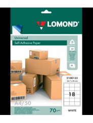 Lipnus popierius lipdukams Lomond Self-Adhesive Universal Labels, 18/66,7x46, A4, 50 lapų, Balta