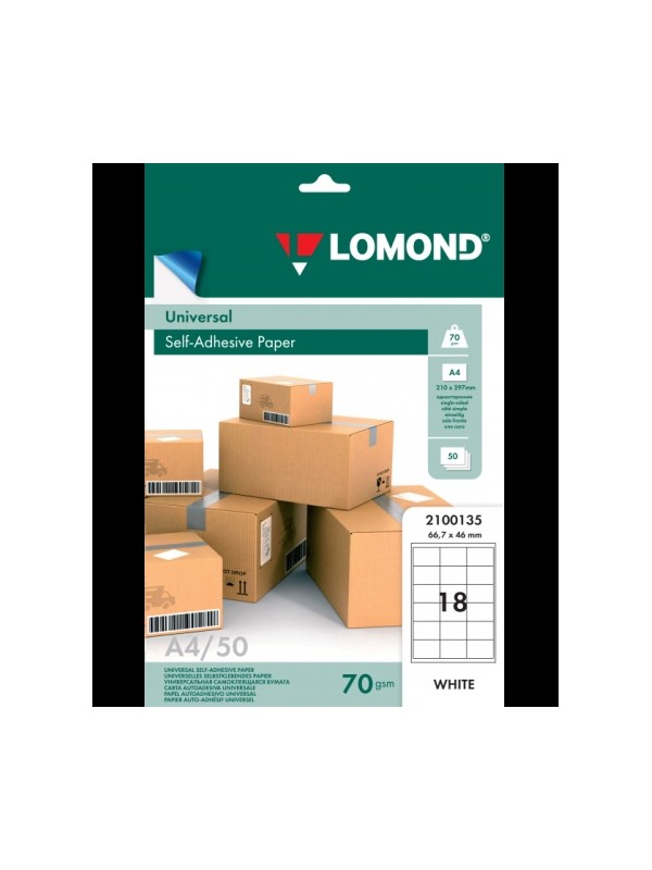 Lipnus popierius lipdukams Lomond Self-Adhesive Universal Labels, 18/66,7x46, A4, 50 lapų, Balta