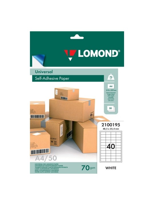 Lipnus popierius lipdukams Lomond Self-Adhesive Universal Labels, 40/48,5x25,4, A4, 50 lapų, Balta