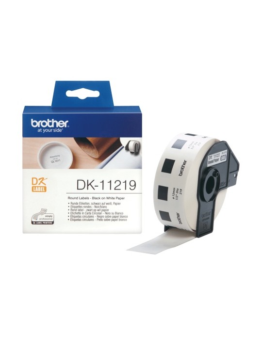 Brother DK-11219 (DK11219) Round Labels, Black on White, 12 mm, 1200 labels per roll