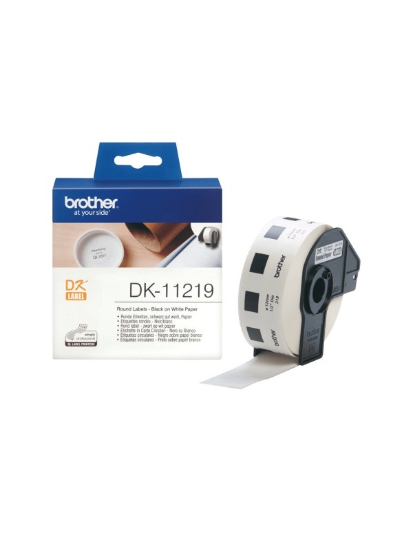 Brother DK-11219 (DK11219) Round Labels, Black on White, 12 mm, 1200 labels per roll