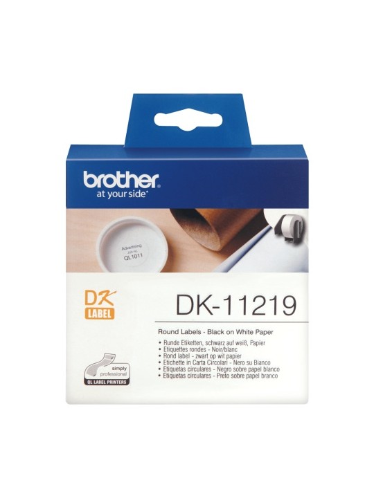 Brother DK-11219 (DK11219) Round Labels, Black on White, 12 mm, 1200 labels per roll