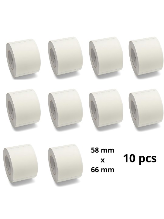 Zebra 58mm x 66mm termopaberist etiketid 25 mm südamikuga, tootja Dore, 10 tk